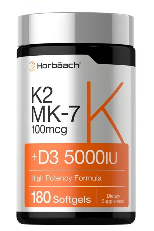 Vitamin K2 MK7 - 5000iu of Vitamin D3 & 100mcg MK-7 Complex - 180 Softgel Capsules
